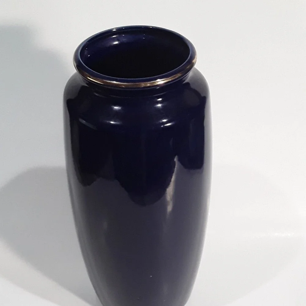 Vintage Blue Vase, Double Peacock, Gold trim. Japan 10 inches tall
